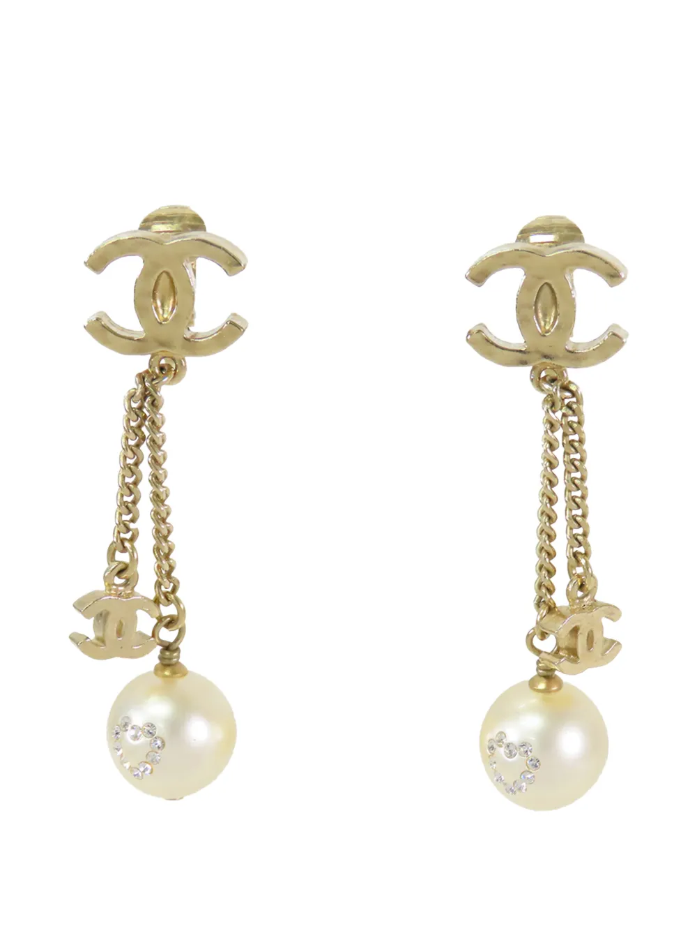 CHANEL Pre-Owned 2008 CC Gold Plated Faux Pearl Swing Clip On Earrings costume earrings - Bianco