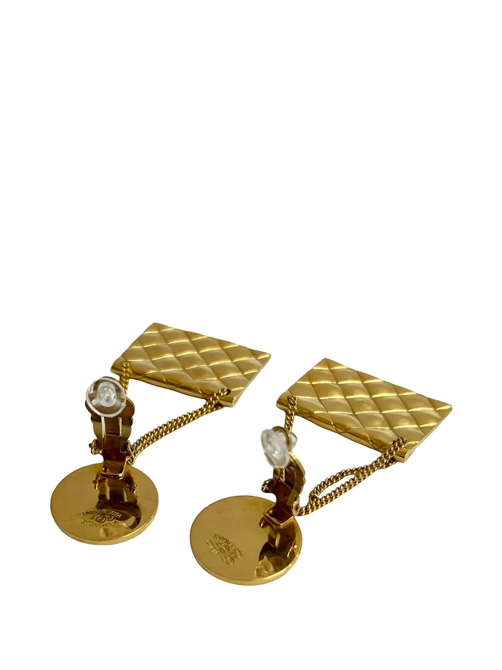  Chanel Pre-owned 1993 Cc Gold Plated Classic Quilted Flap Medallion Clip On Earrings Costume Earrings 