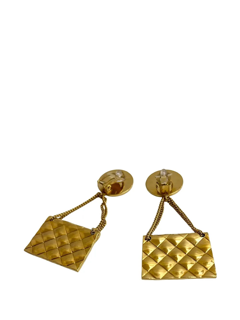  Chanel Pre-owned 1993 Cc Gold Plated Classic Quilted Flap Medallion Clip On Earrings Costume Earrings 