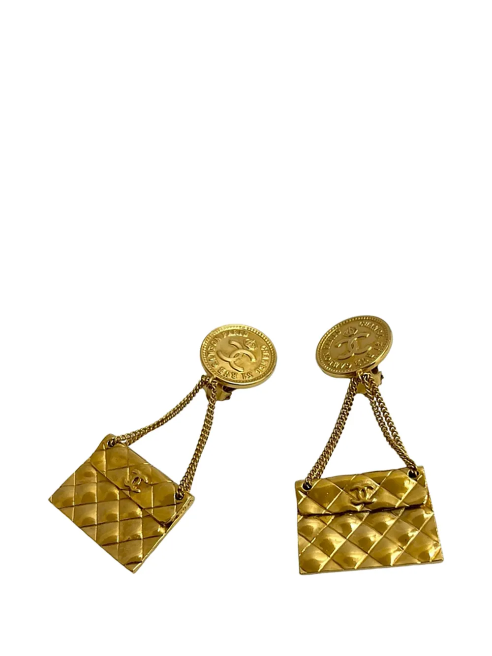 CHANEL Pre-Owned 1993 CC Gold Plated Classic Quilted Flap Medallion Clip On Earrings costume earrings - Oro