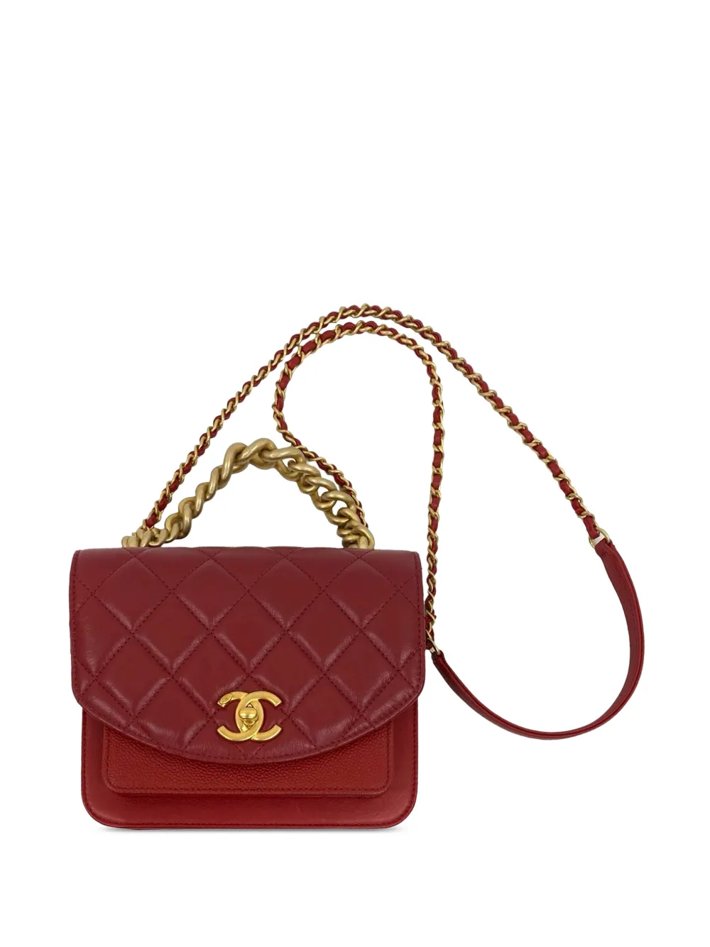 CHANEL Pre-Owned 2019 Mini Quilted Calfskin and Caviar Chain Handle Flap satchel - Rosso