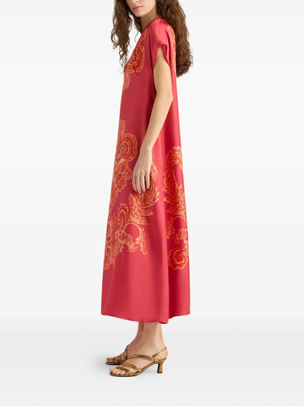  Momoni Placed Print Kimono Sleeve Dress - Red 