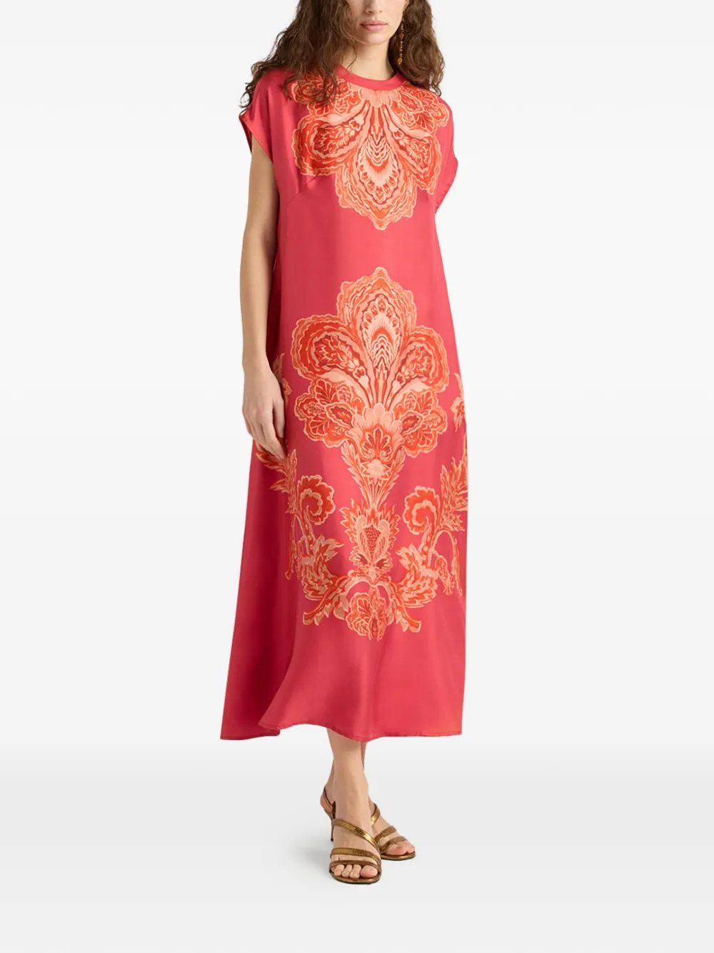 Momoni Placed Print Kimono Sleeve Dress - Red 