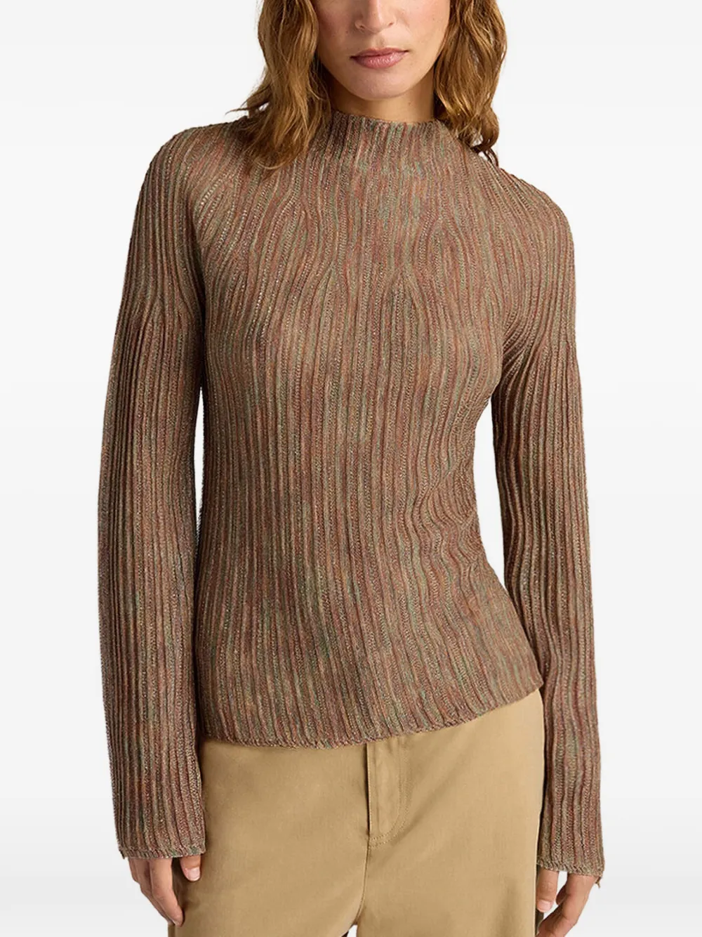  Momoni Ribbed Flared-sleeves Sweater - Brown 
