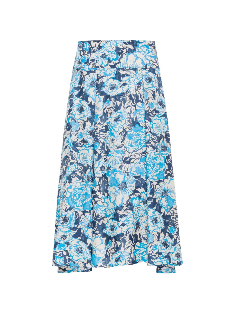 Momoní Floral Pleated Silk Midi Skirt In Blue