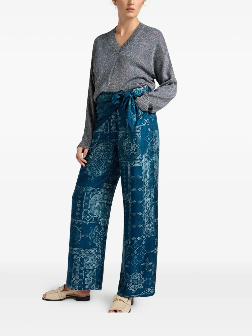  Momoni Printed Straight Trousers - Blue 