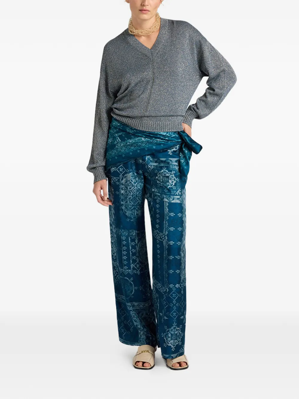  Momoni Printed Straight Trousers - Blue 