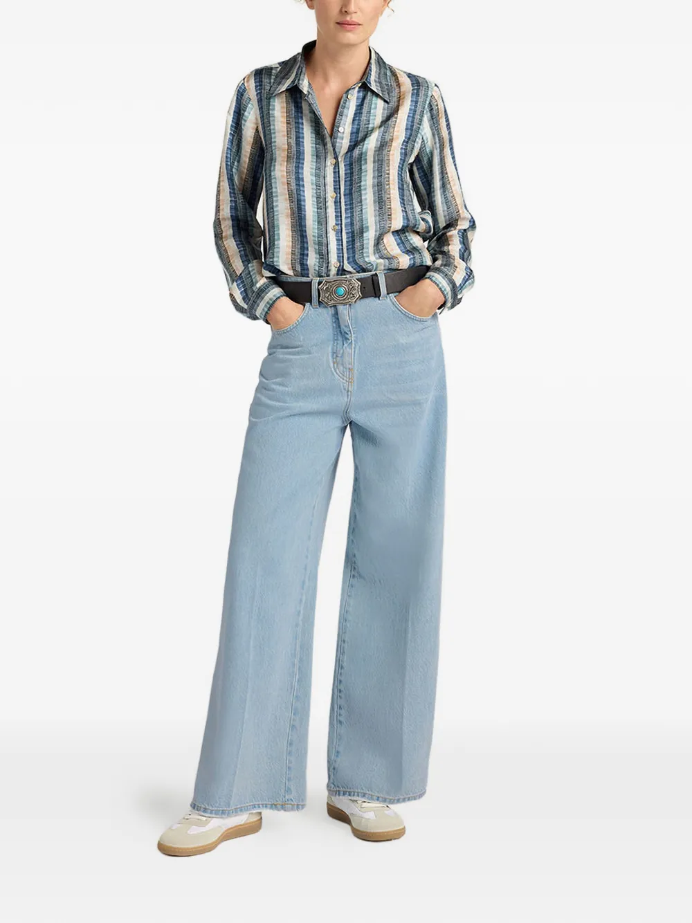  Momoni Collared Printed Shirt - Blue 
