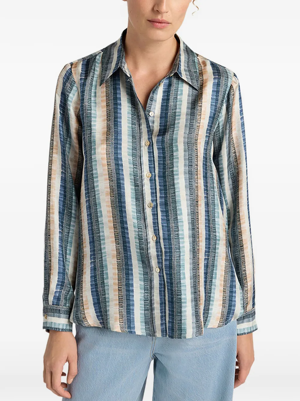  Momoni Collared Printed Shirt - Blue 