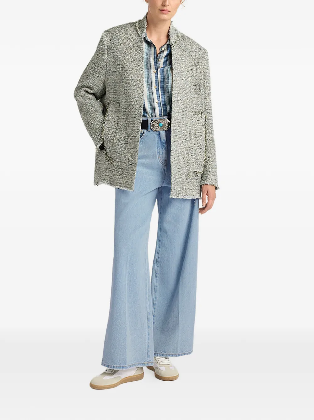  Momoni Catalina Frayed Collarless Jacket - Grey 