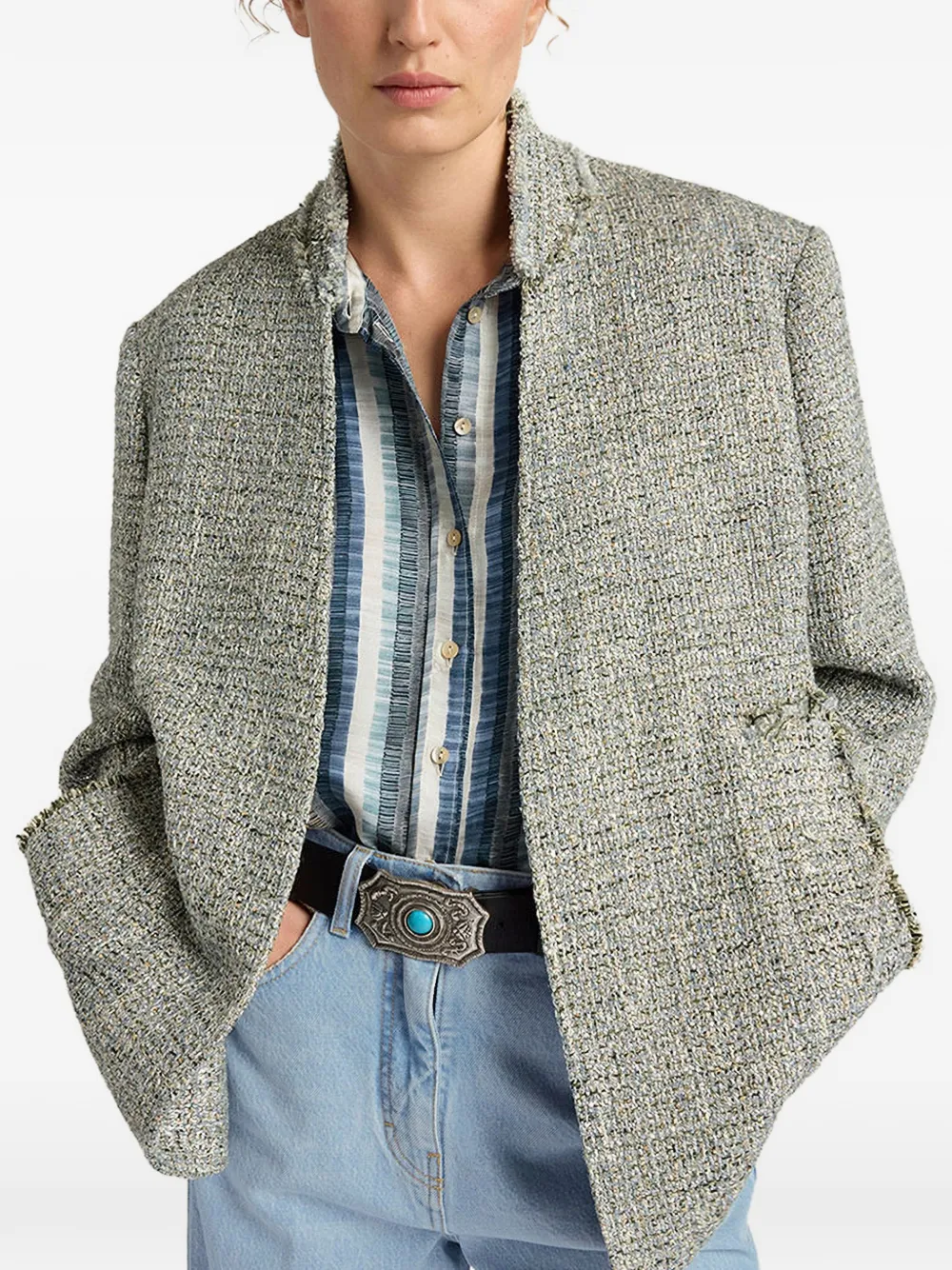 Catalina Frayed Collarless Jacket