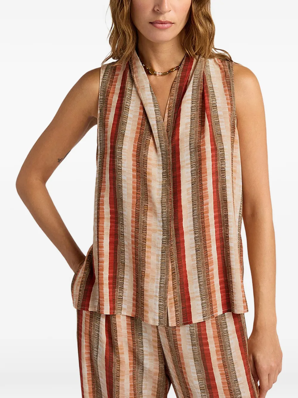 MOMONÌ Kiri gestreept blouse met V-hals Oranje