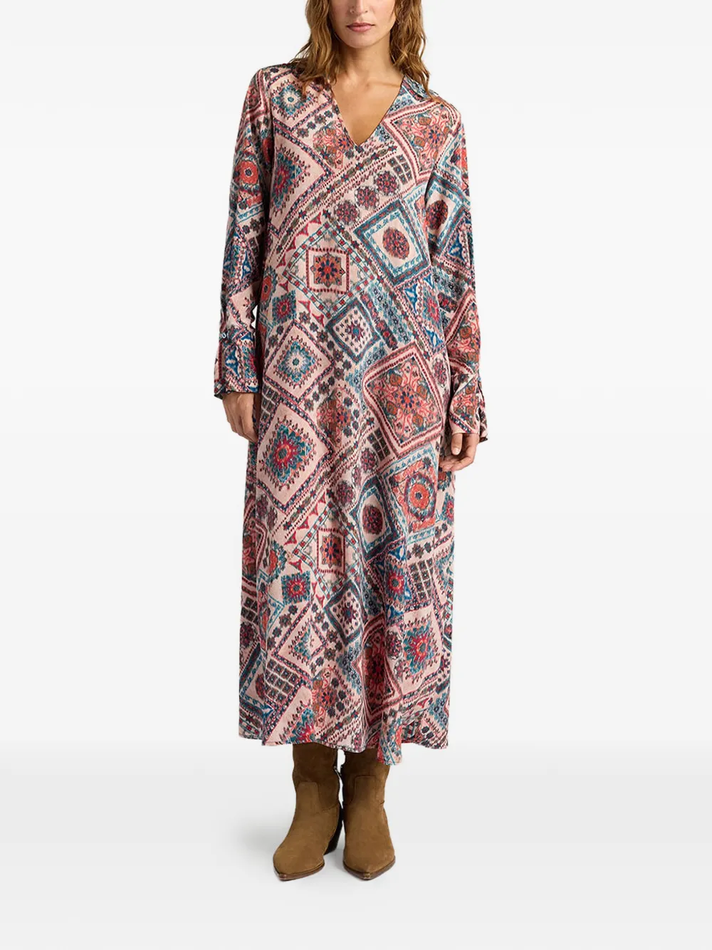 MOMONÌ Chaco jurk met print en V-hals Roze