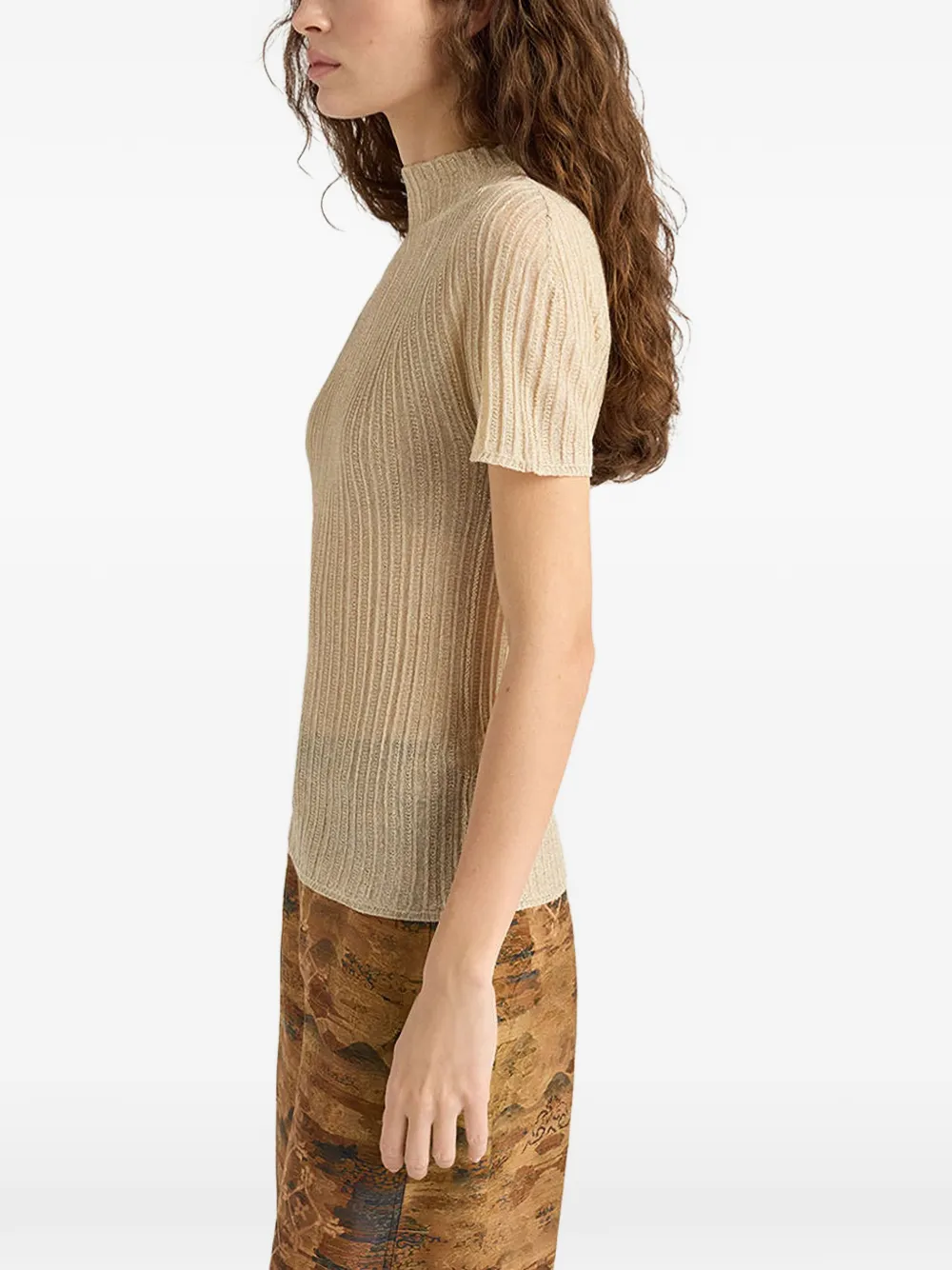 MOMONÌ Geribbeld T-shirt Beige