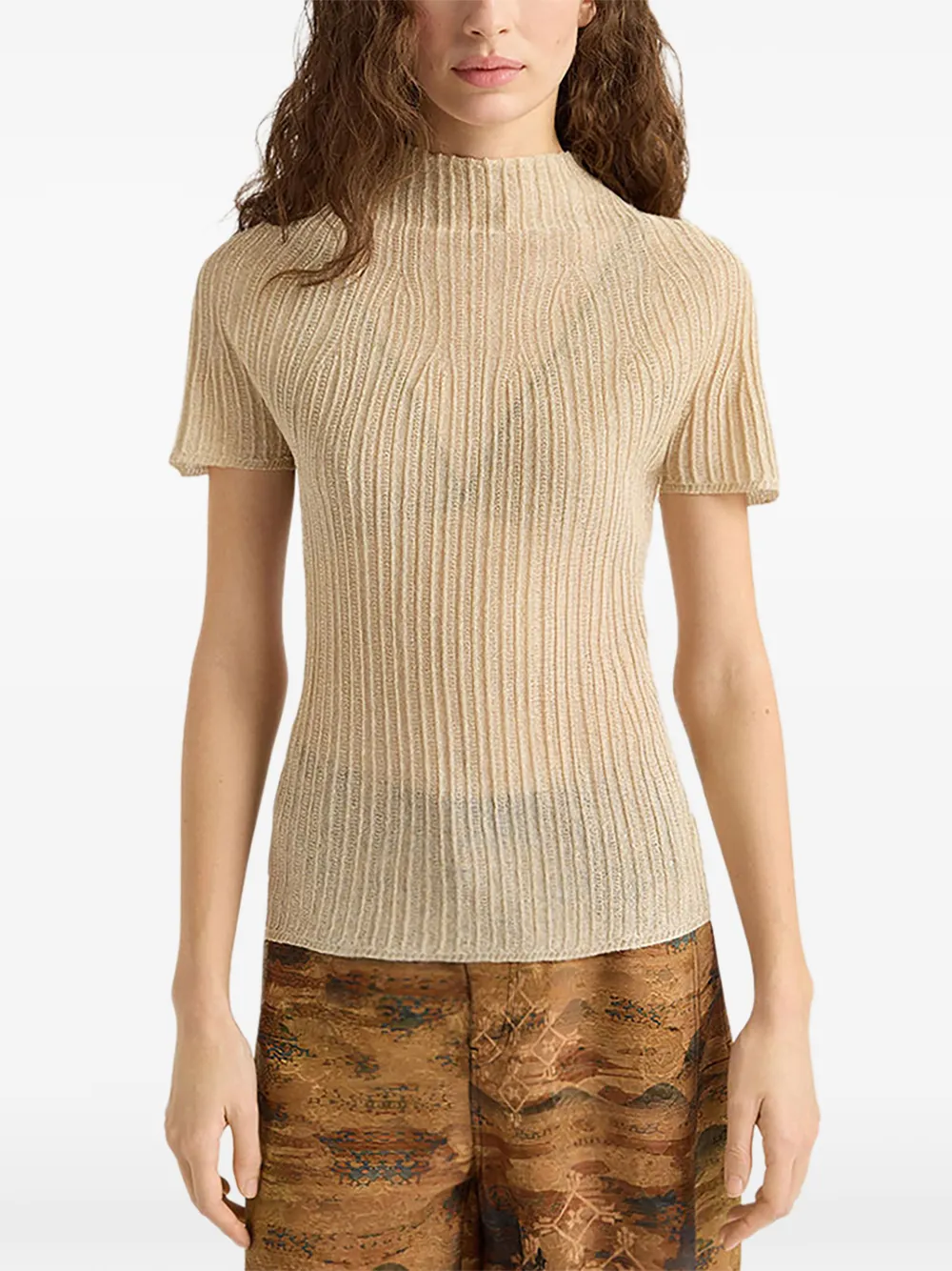 MOMONÌ Geribbeld T-shirt Beige