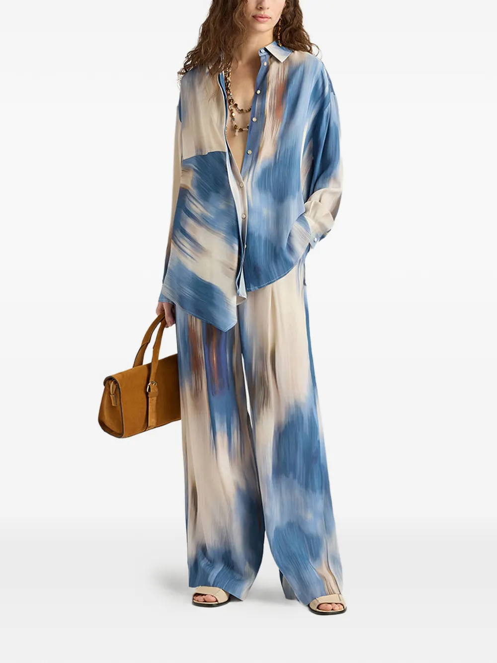  Momoni Plata Printed Asymmetric Shirt - Blue 