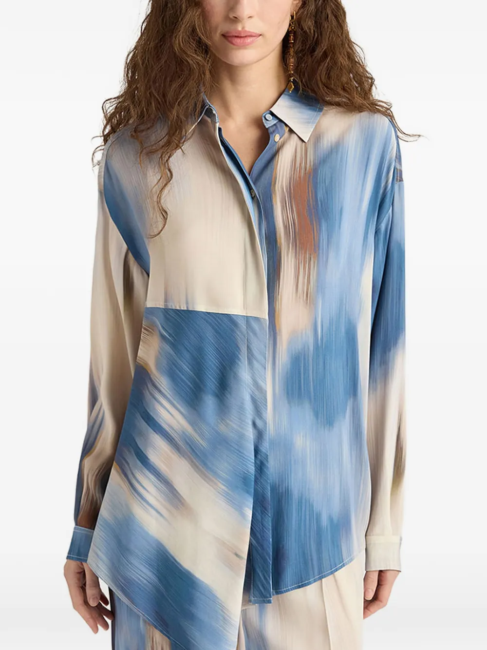  Momoni Plata Printed Asymmetric Shirt - Blue 