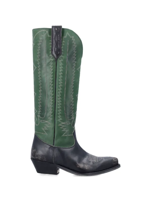 Golden Goose Wish Star Boots in Leather with Embroidery in Green