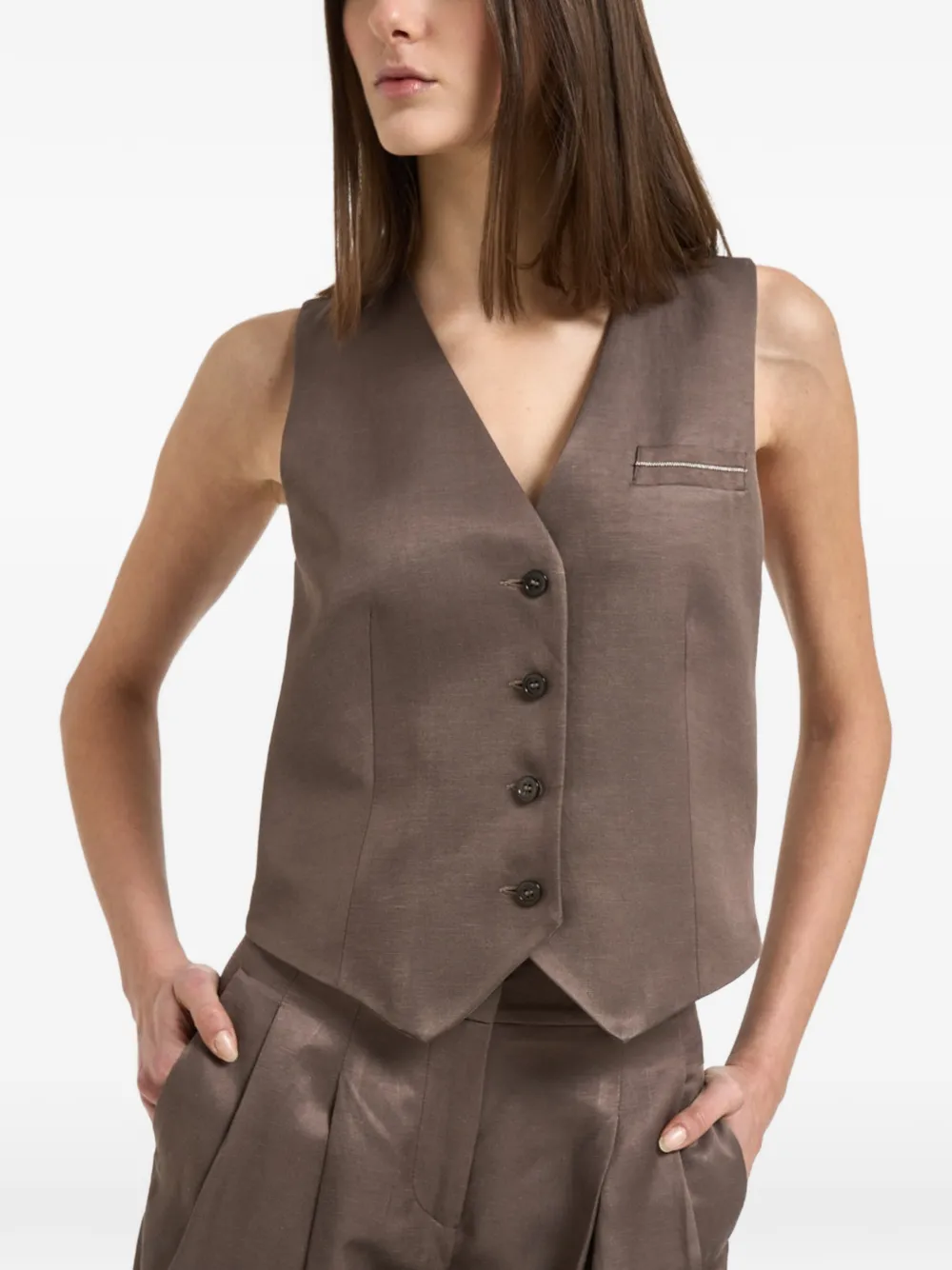 Peserico embellished-detail waistcoat - Brown