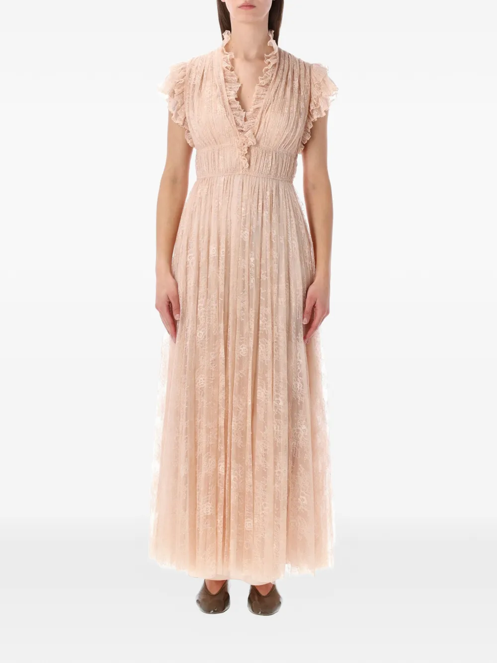 Alberta Ferretti Pleated slip-on maxi dress - Toni neutri