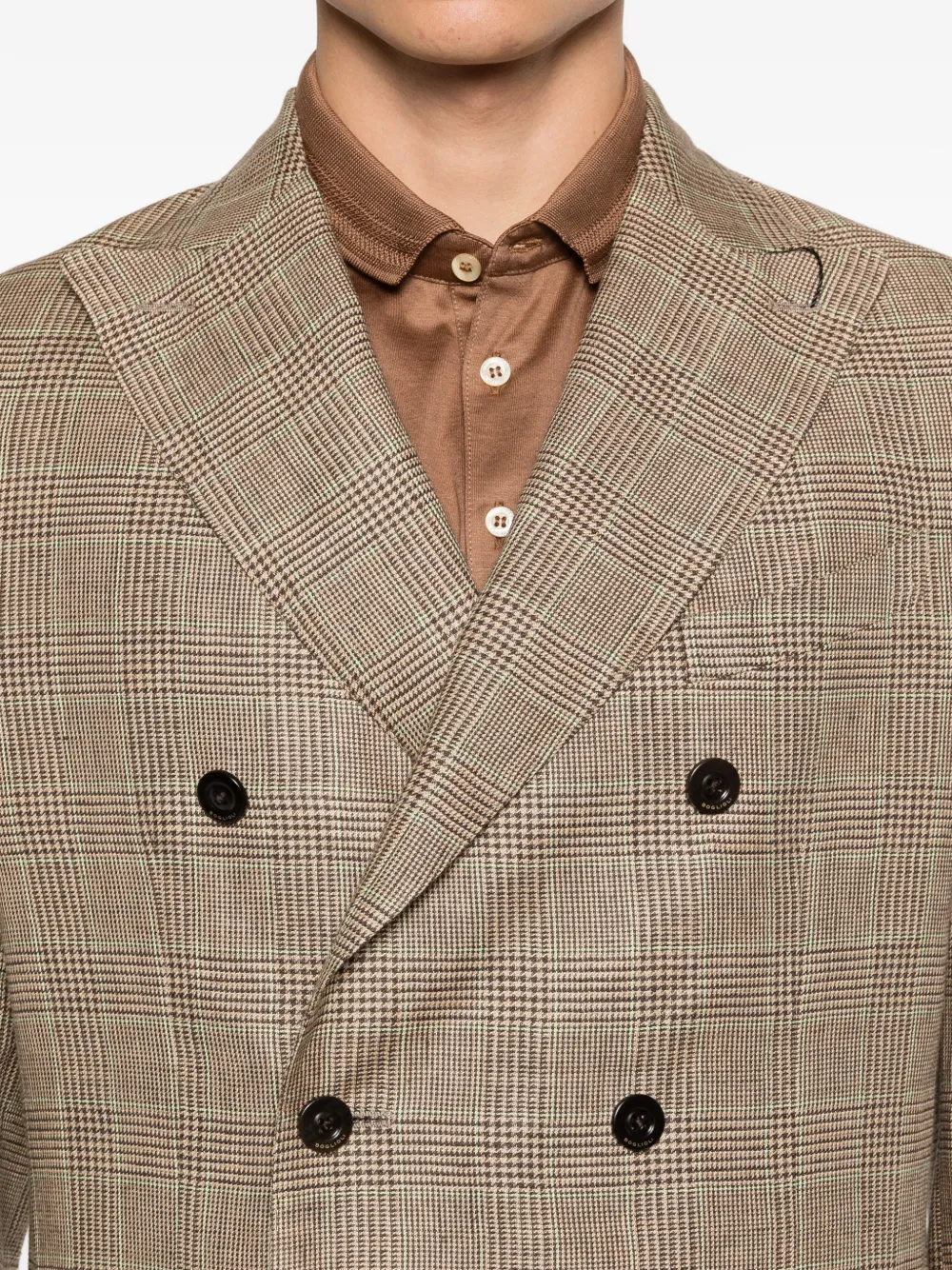Check-Pattern Double-Breasted Blazer