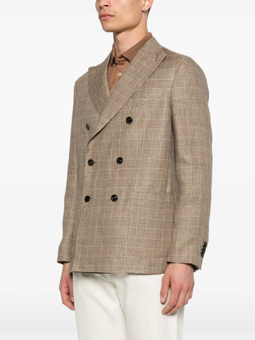 Boglioli Geruite blazer met dubbele rij knopen Beige