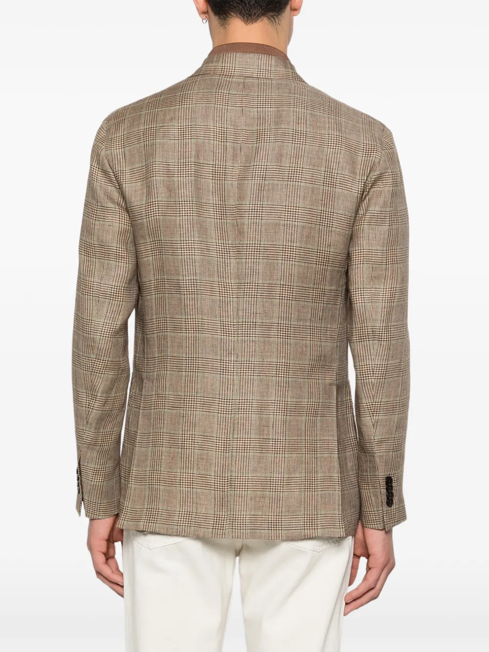 Check-Pattern Double-Breasted Blazer