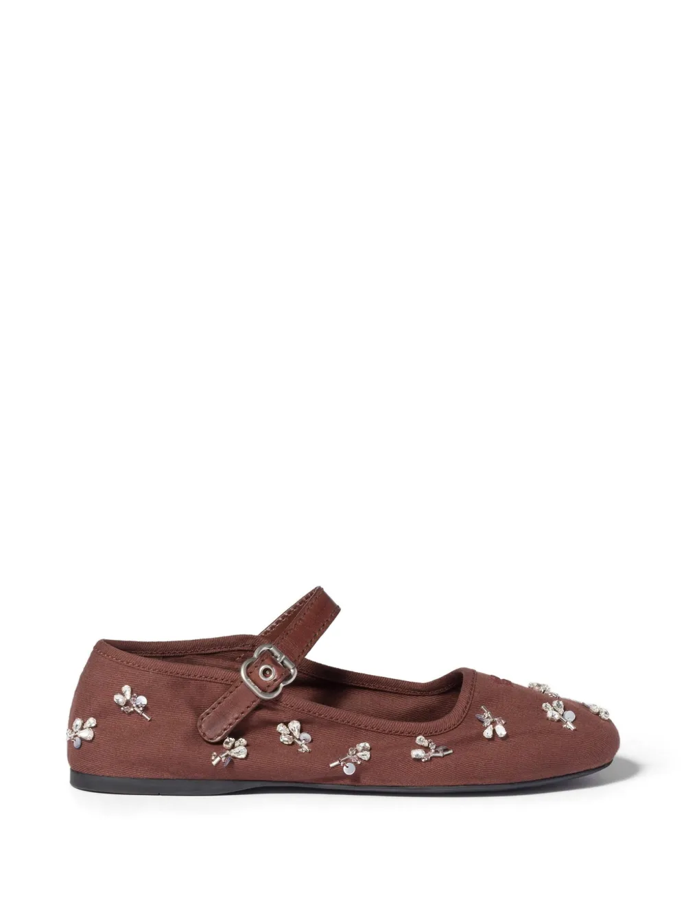 Miu Miu embroidered drill ballerinas - Marrone