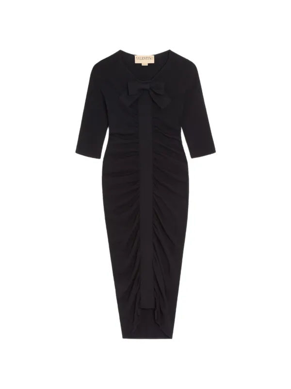 valentino knit dress Scarf-detailed feather-trimmed metallic ribbed-knit midi dress - black