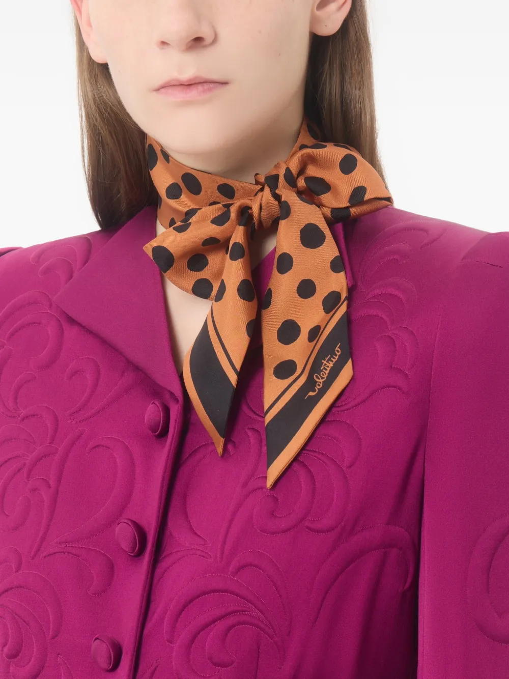 Valentino Garavani Dalmatian Polka-dot Silk Bandeau Scarf in Orange, view 4