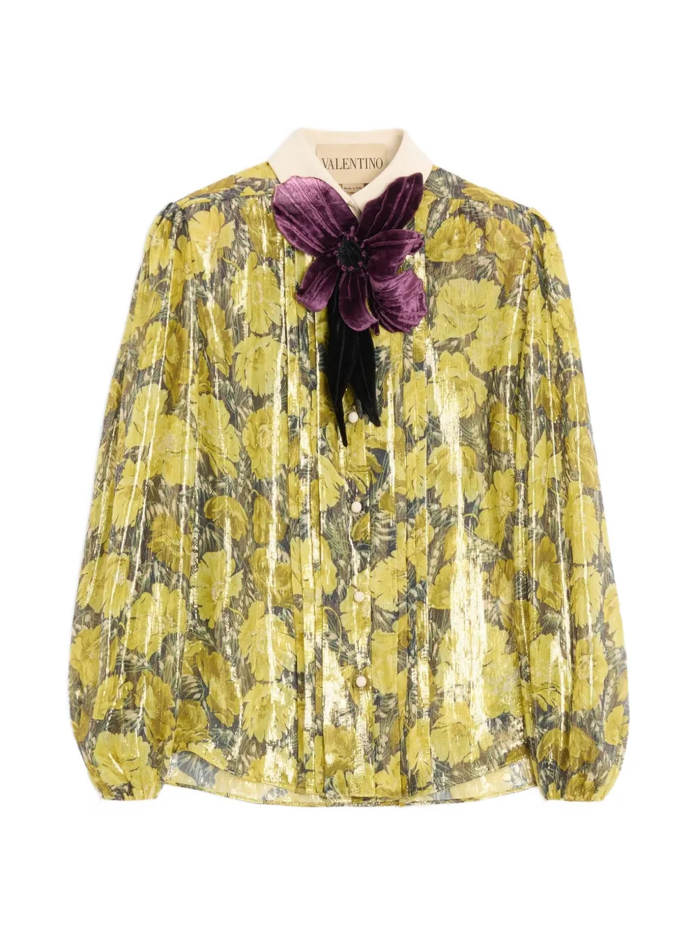Valentino Garavani lurex shirt with Après L'Hiver Poppies print - Giallo