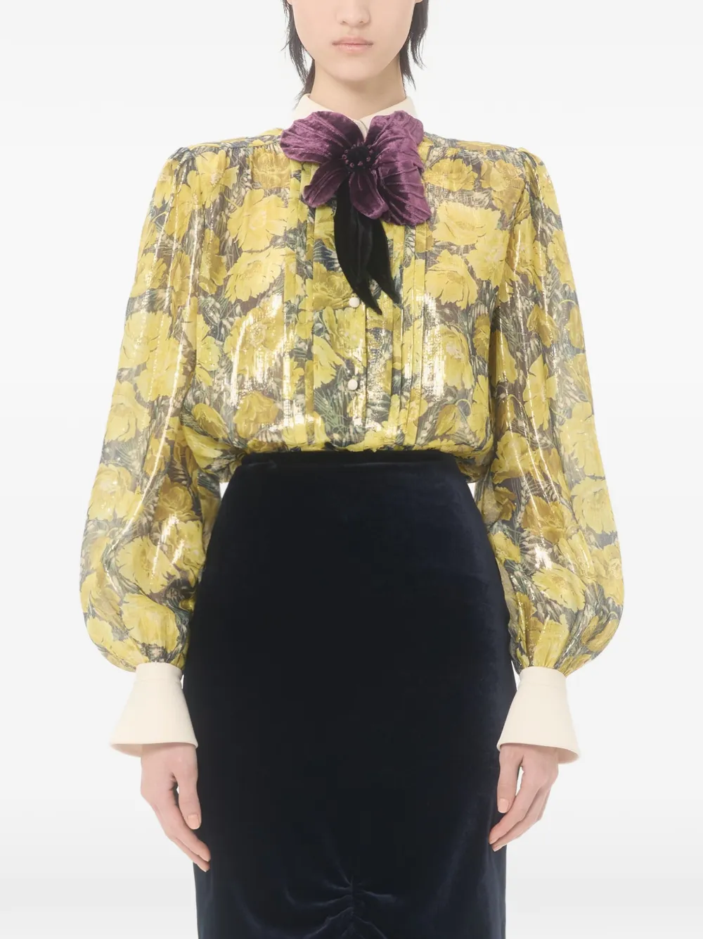 Valentino Garavani Lurex blouse met Après L'Hiver Poppies-print Geel