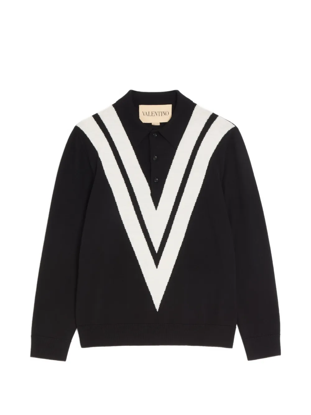 Valentino Garavani wool polo shirt with inlaid V - Nero