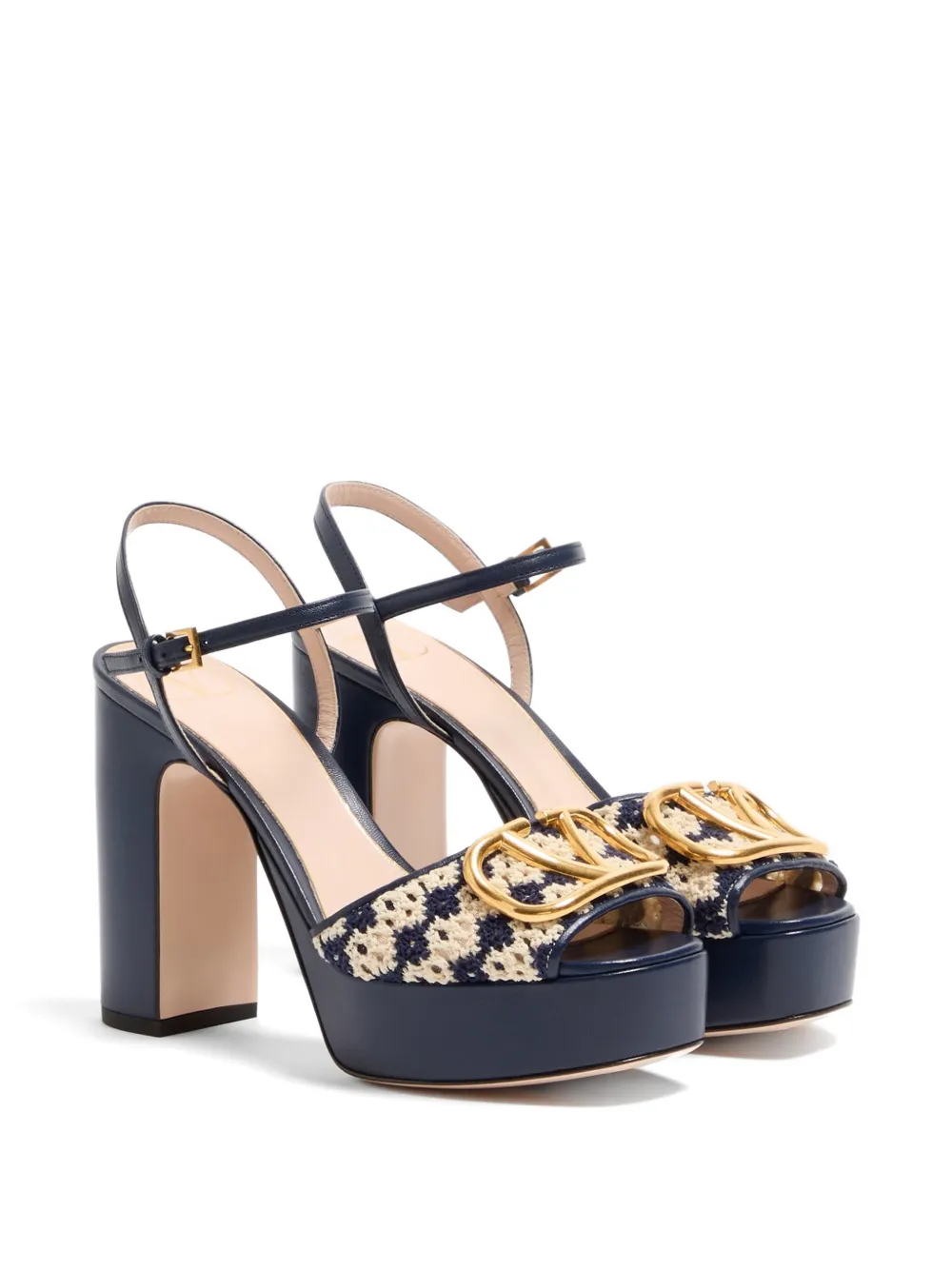 Valentino Garavani 115 mm VLogo Signature sandalen met plateauzool van gehaakte stof Blauw