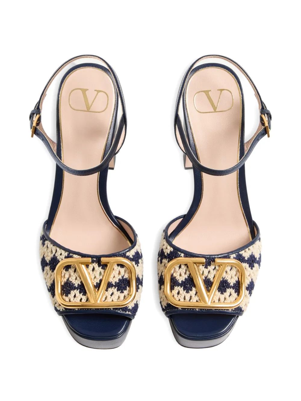 Valentino Garavani 115 mm VLogo Signature sandalen met plateauzool van gehaakte stof Blauw