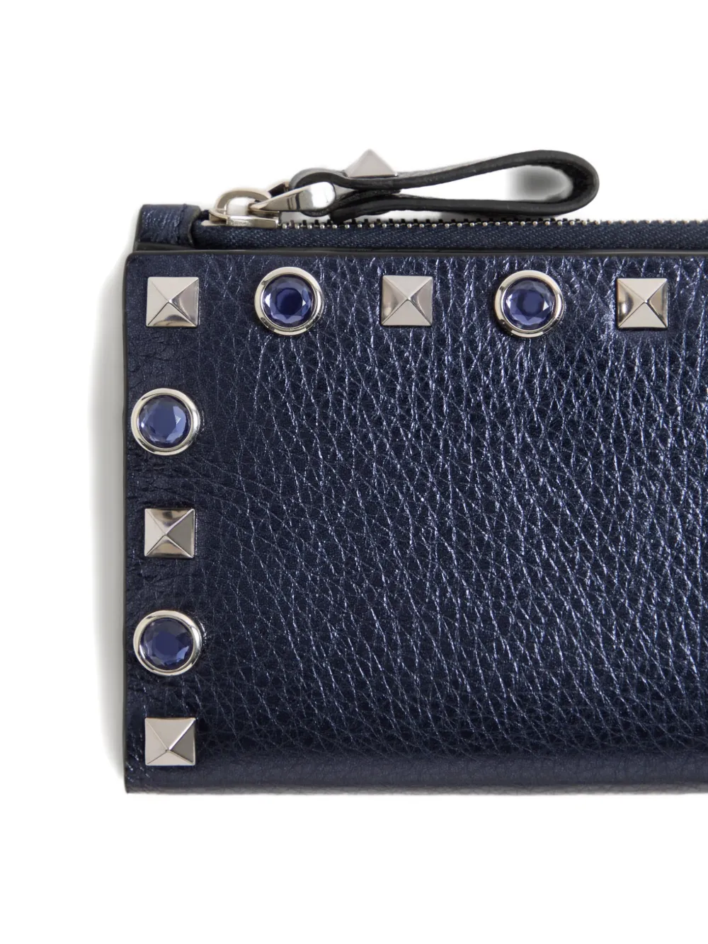 Valentino Garavani Rockstud kalfsleren pasjeshouder met rits Blauw