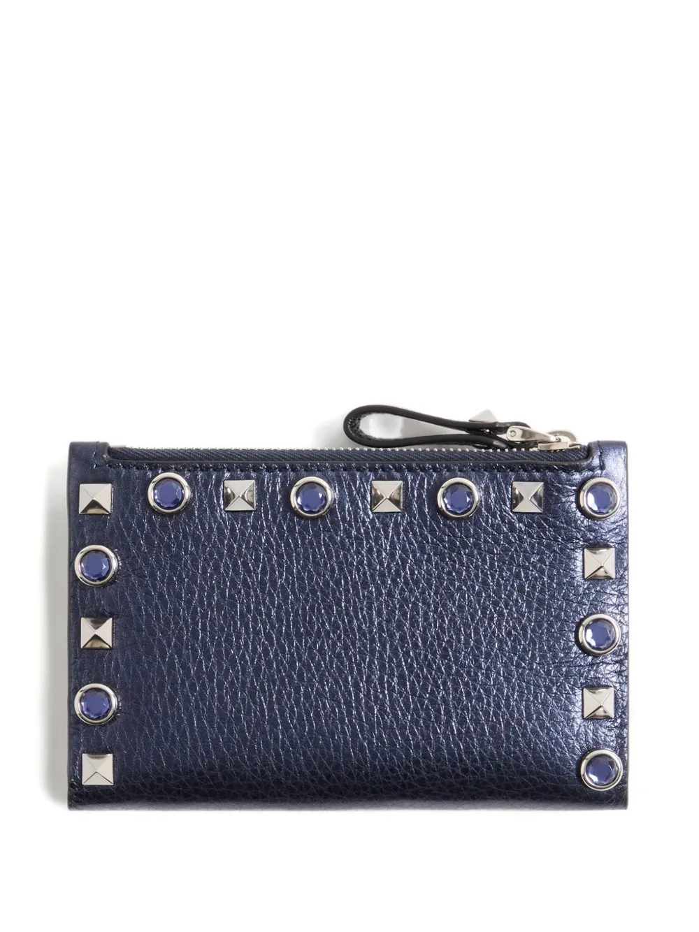 Valentino Garavani Rockstud kalfsleren pasjeshouder met rits Blauw