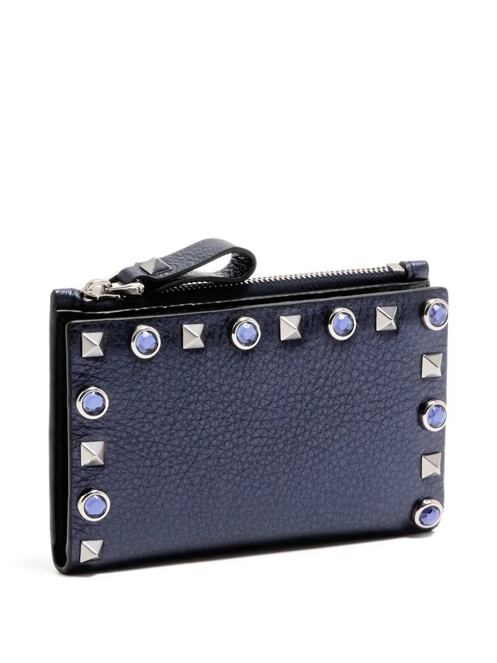 Valentino Garavani Rockstud kalfsleren pasjeshouder met rits Blauw