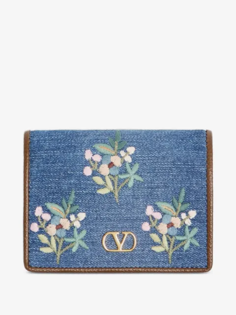 Valentino Garavani VLogo Signature wallet in denim with floral embroidery
