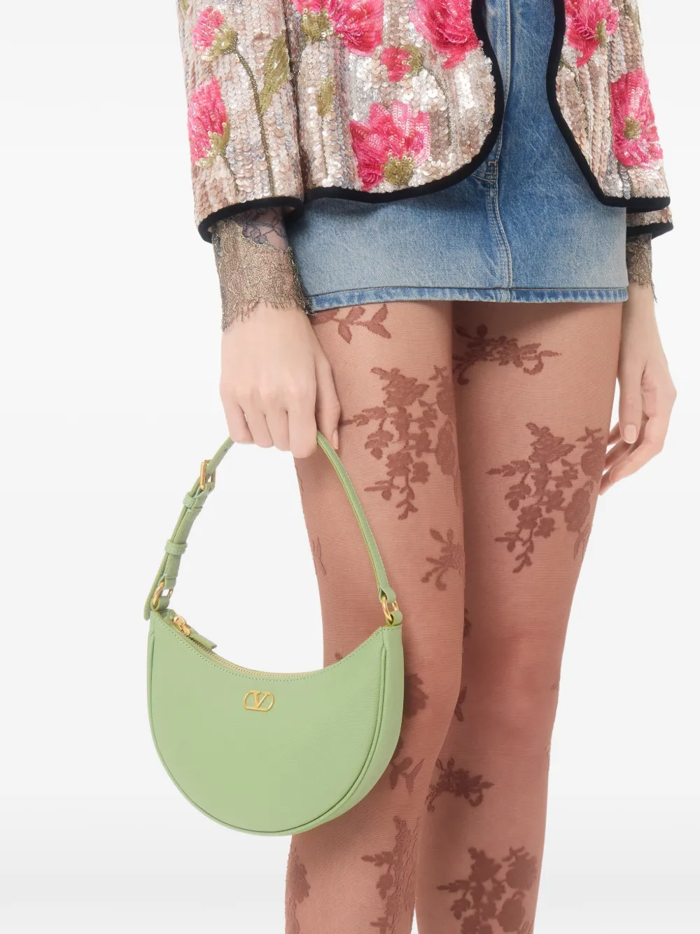 Valentino Garavani VLogo Signature mini-tas van korrelig kalfsleer Groen
