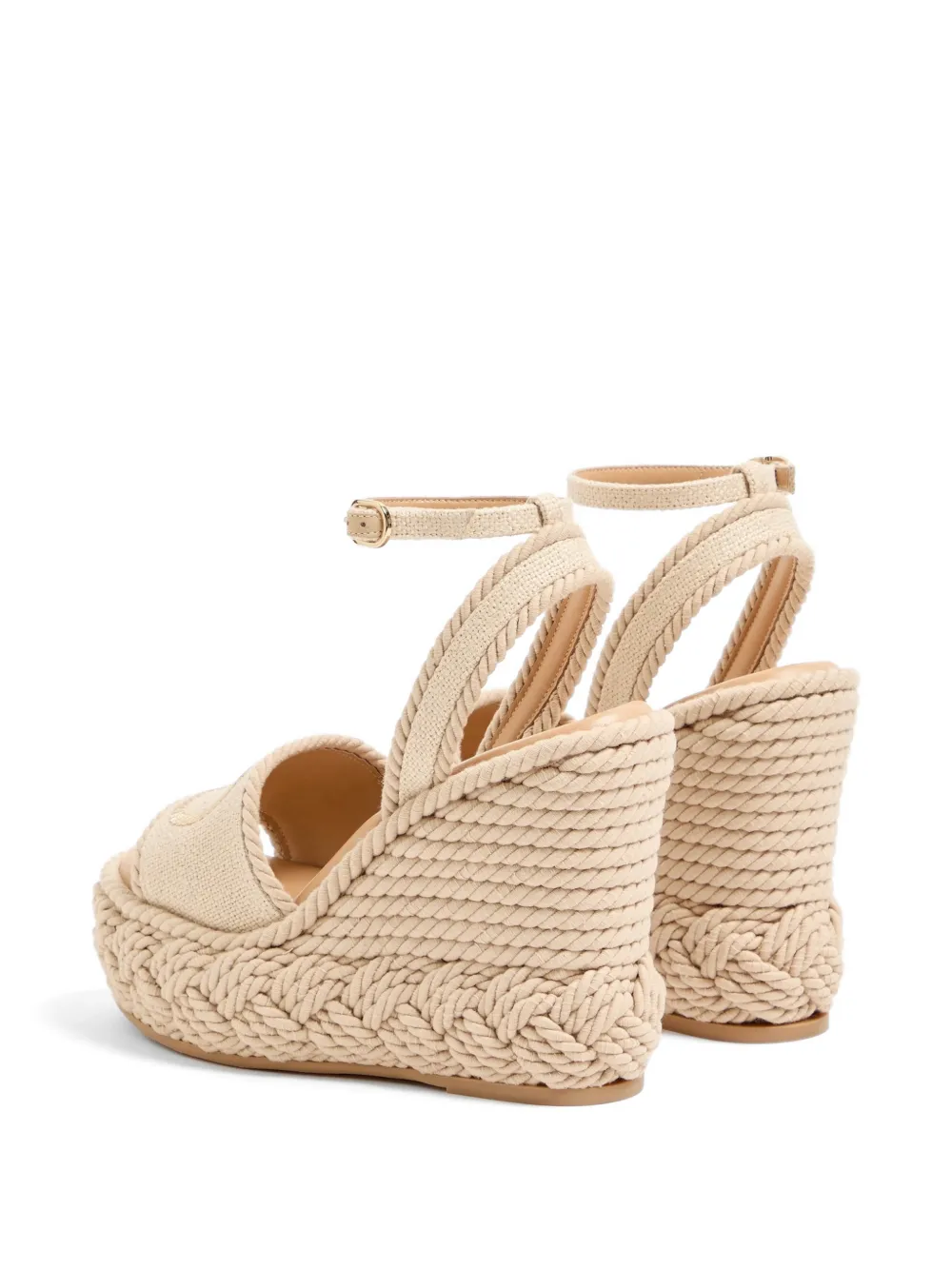 Valentino Garavani Vlogo Torchon Wedge sandal in linen canvas 130mm Beige
