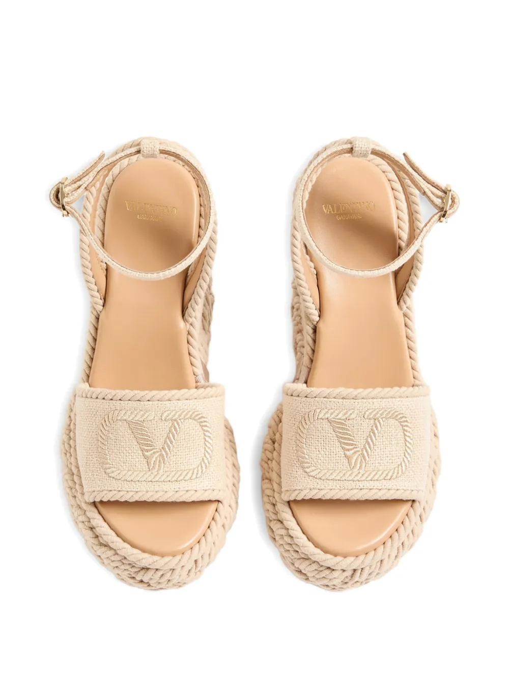 Valentino Garavani Vlogo Torchon Wedge sandal in linen canvas 130mm Beige