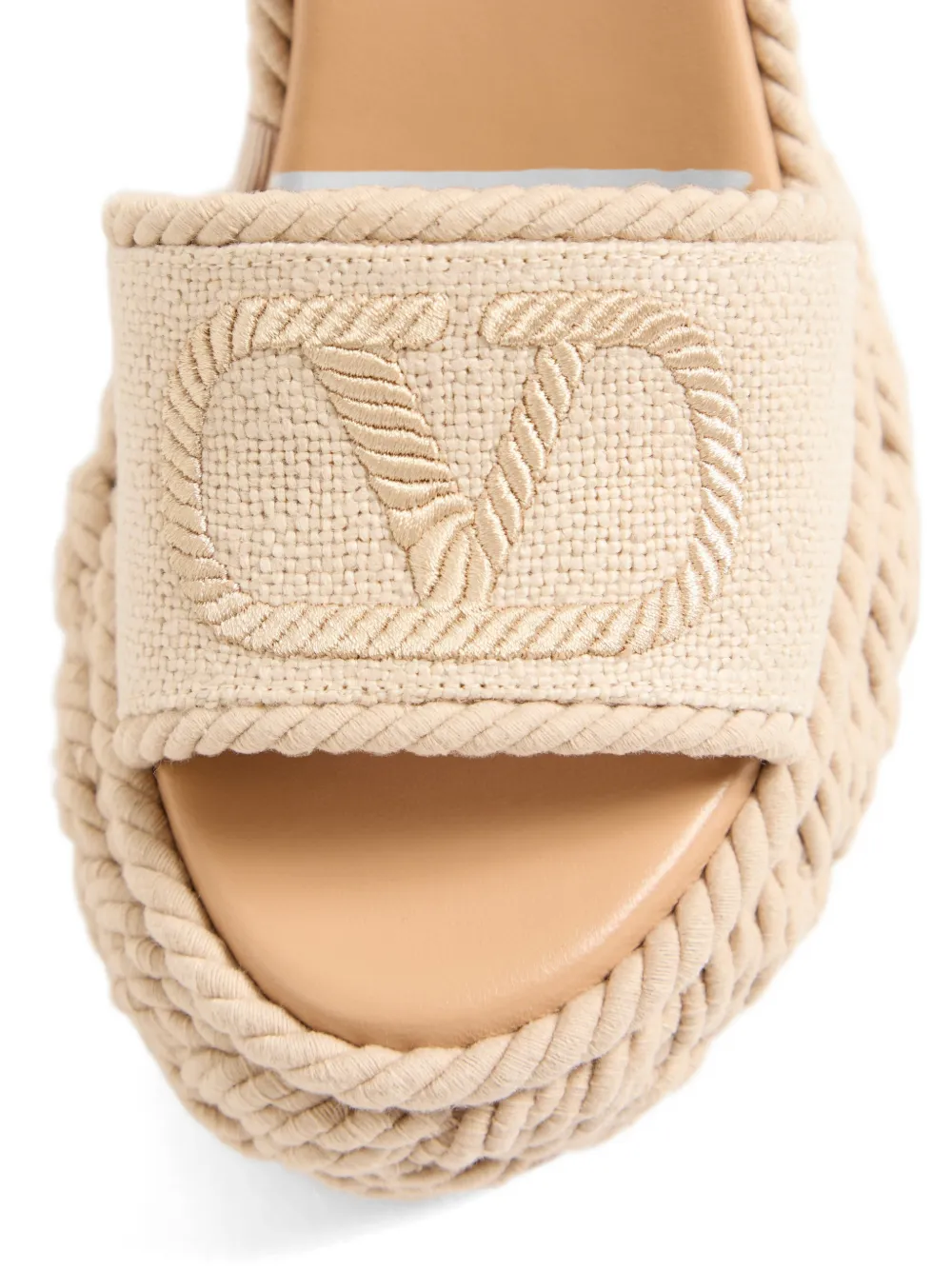 Valentino Garavani Vlogo Torchon Wedge sandal in linen canvas 130mm Beige