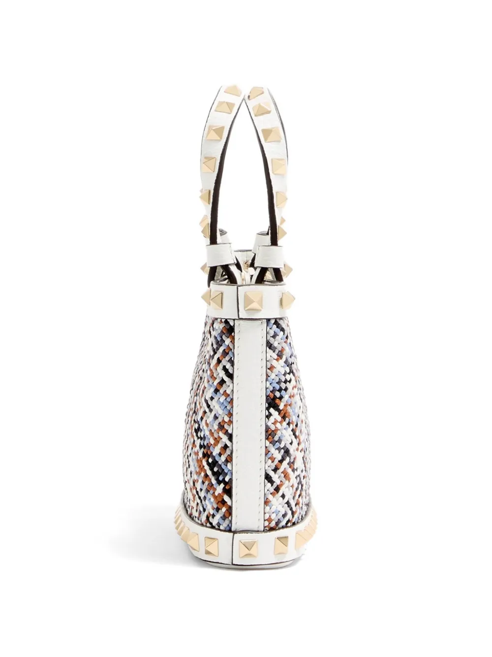 Valentino Garavani Rockstud kleine shopper van geweven stof Wit