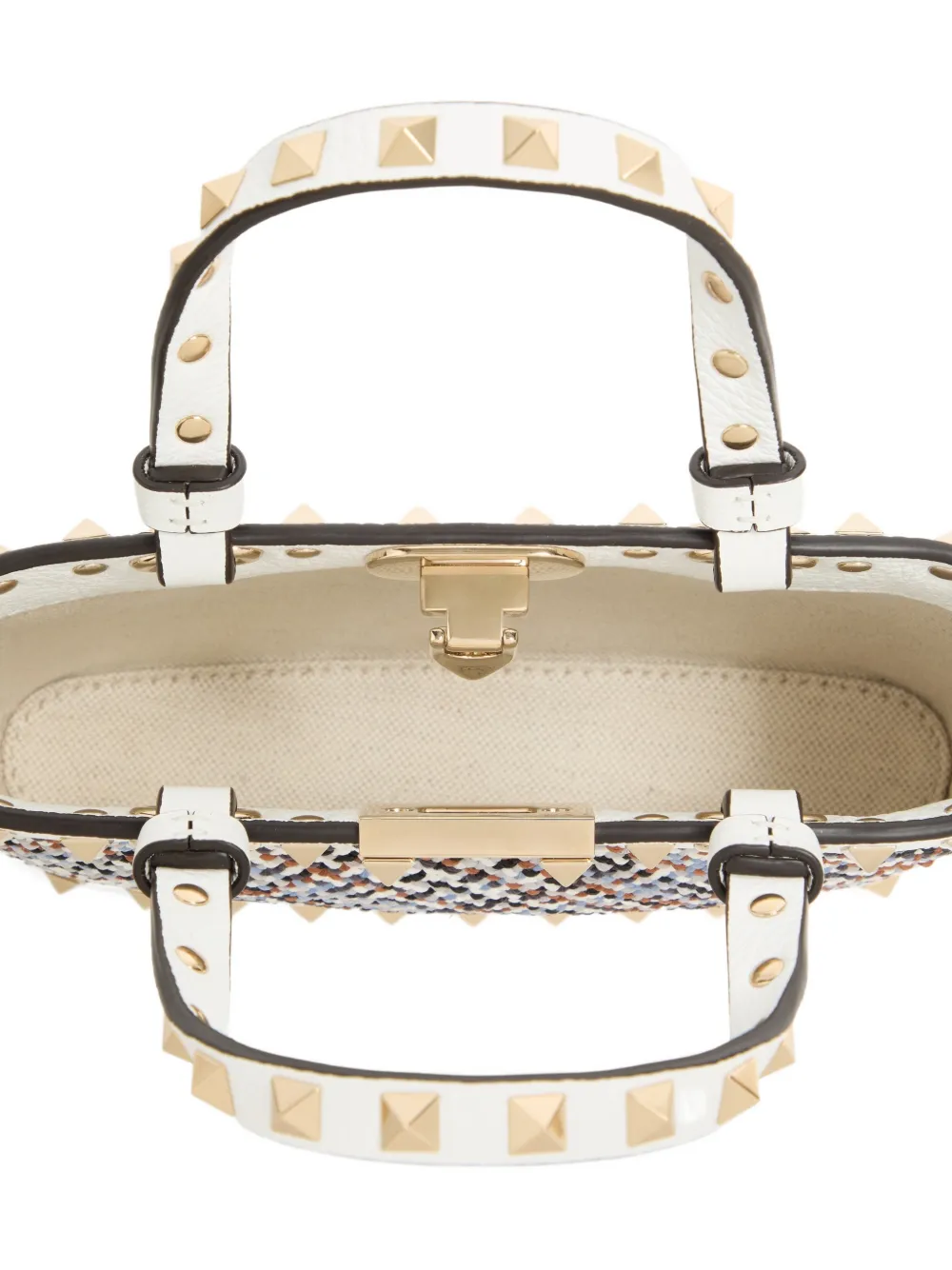 Valentino Garavani Rockstud kleine shopper van geweven stof Wit