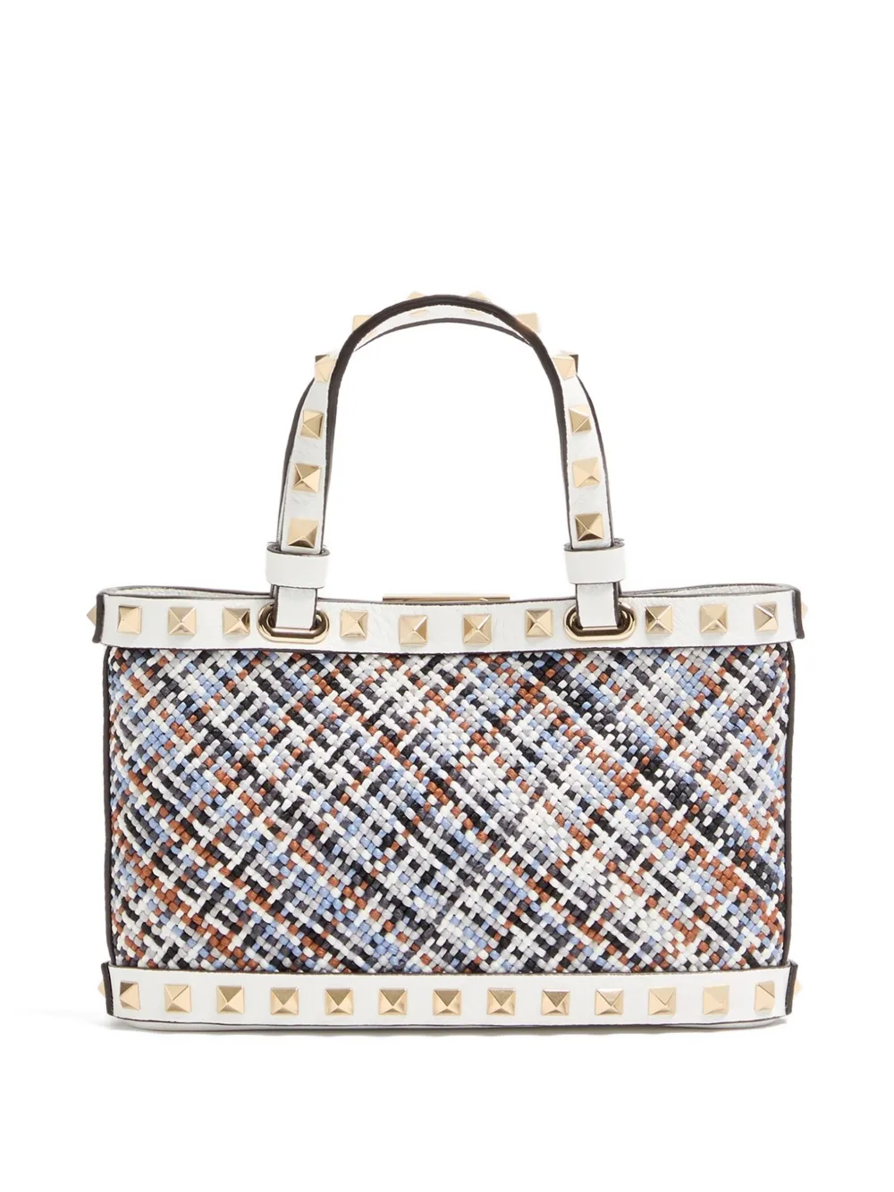 Valentino Garavani Rockstud kleine shopper van geweven stof Wit