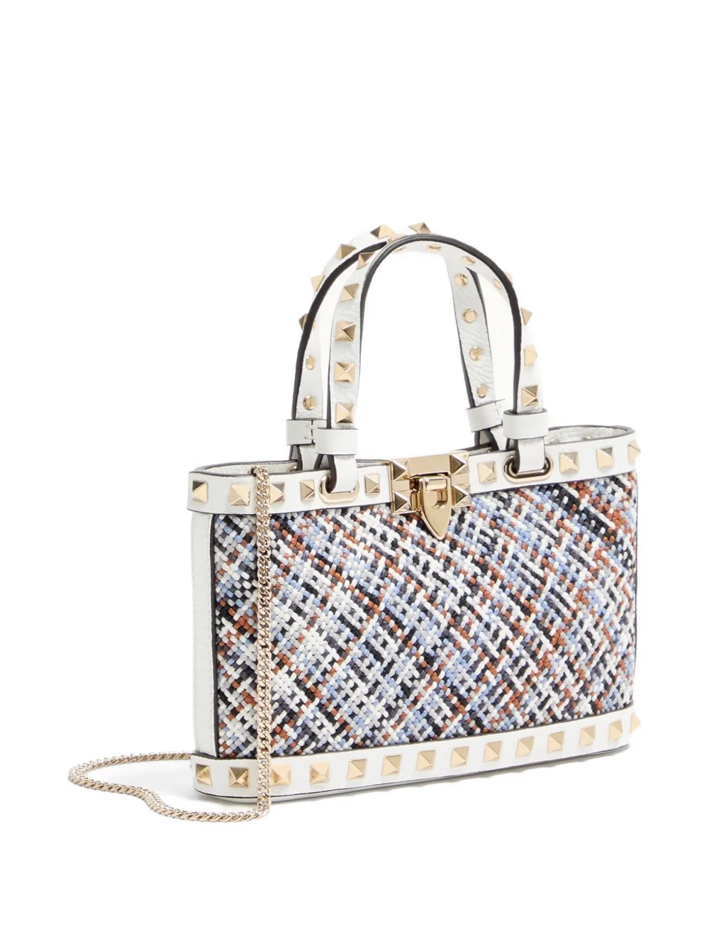 Valentino Garavani Rockstud kleine shopper van geweven stof Wit