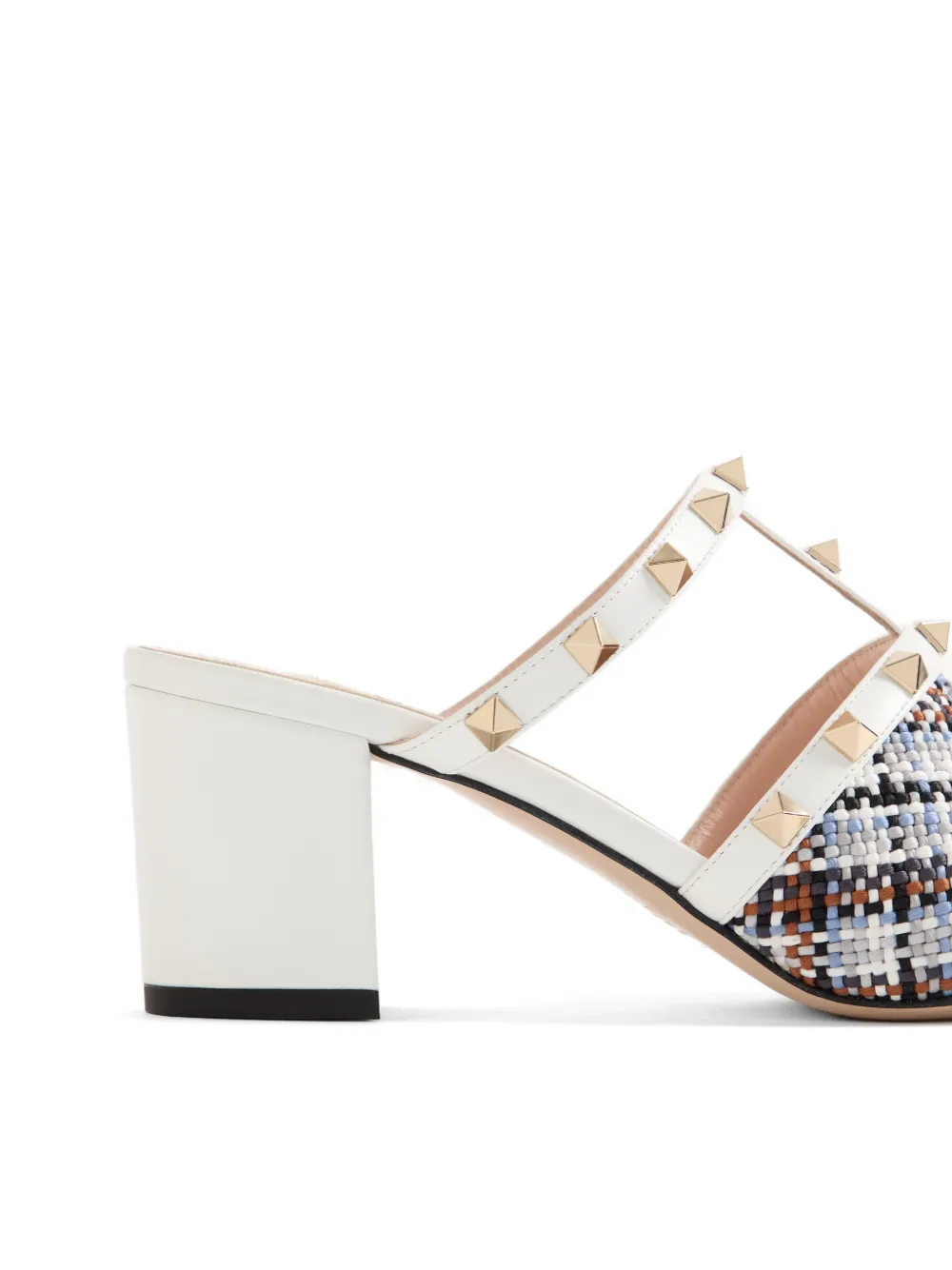 Valentino Garavani 60 mm Rockstud sandalen van geweven stof Wit