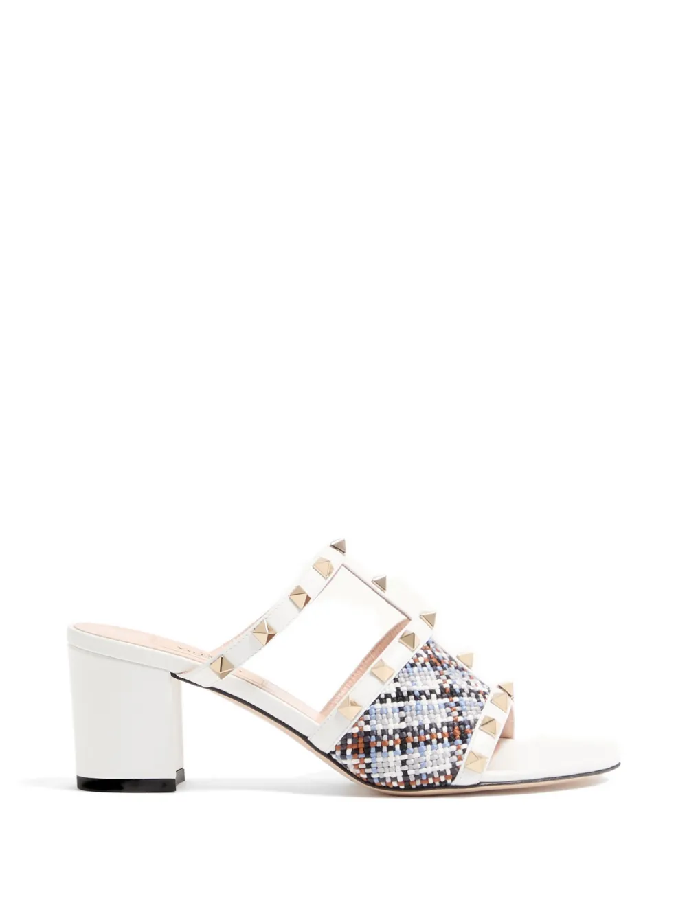 Valentino Garavani 60 mm Rockstud sandalen van geweven stof Wit