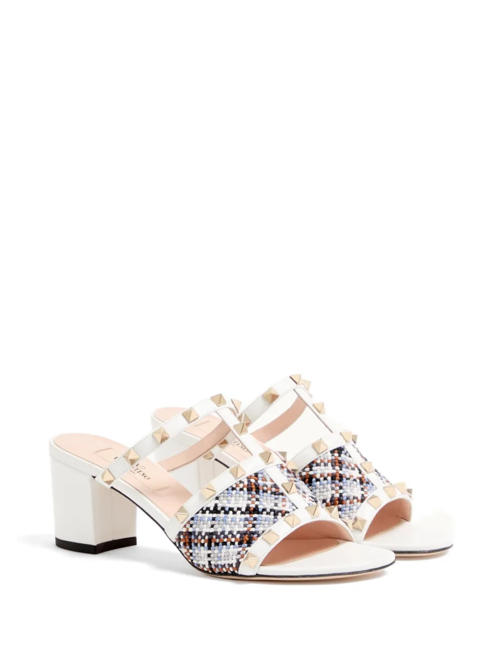 Valentino Garavani 60 mm Rockstud sandalen van geweven stof Wit